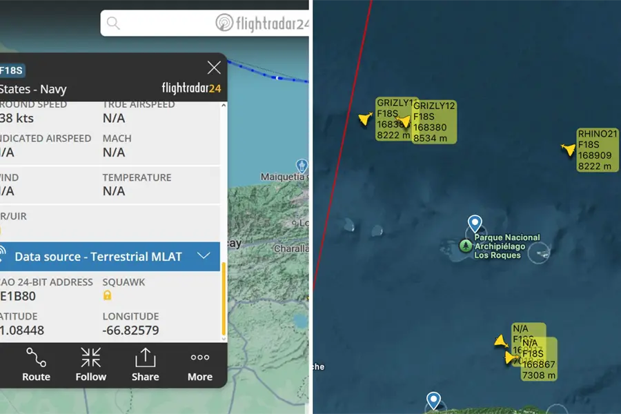 Cinco aviones de combate de Estados Unidos sobrevuelan frente a Venezuela
