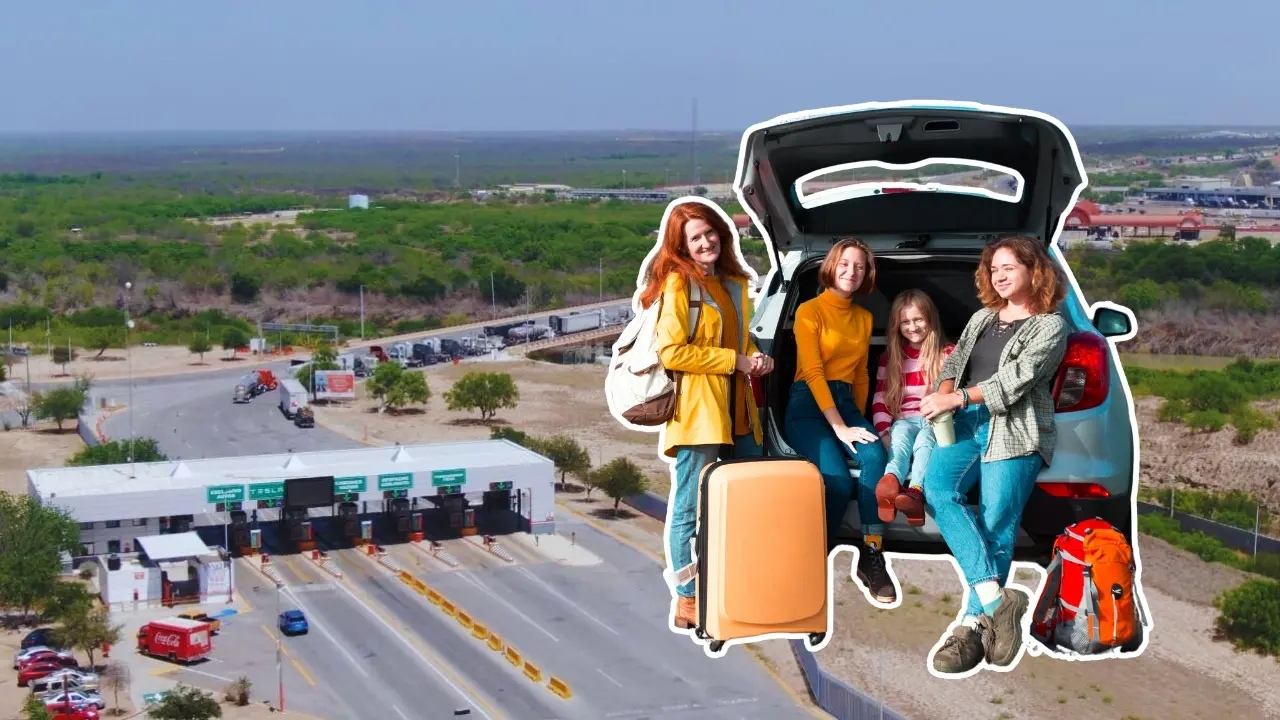 El Puerto Colombia e imagen de personas en vehículo con maletas. Foto: Gobierno de Nuevo León I Canva