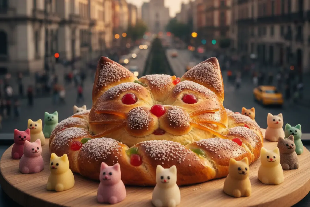 La Rosca de Reyes más adorable de CDMX; tiene 10 diseños de gatitos y ayuda a michis rescatados. Foto: IA