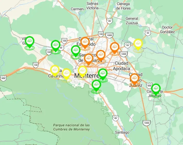 imagen recuadro De las 15 estaciones del SIMA en Nuevo León, solo seis presentaban buena calidad del aire. Foto: SIMA Nuevo León.