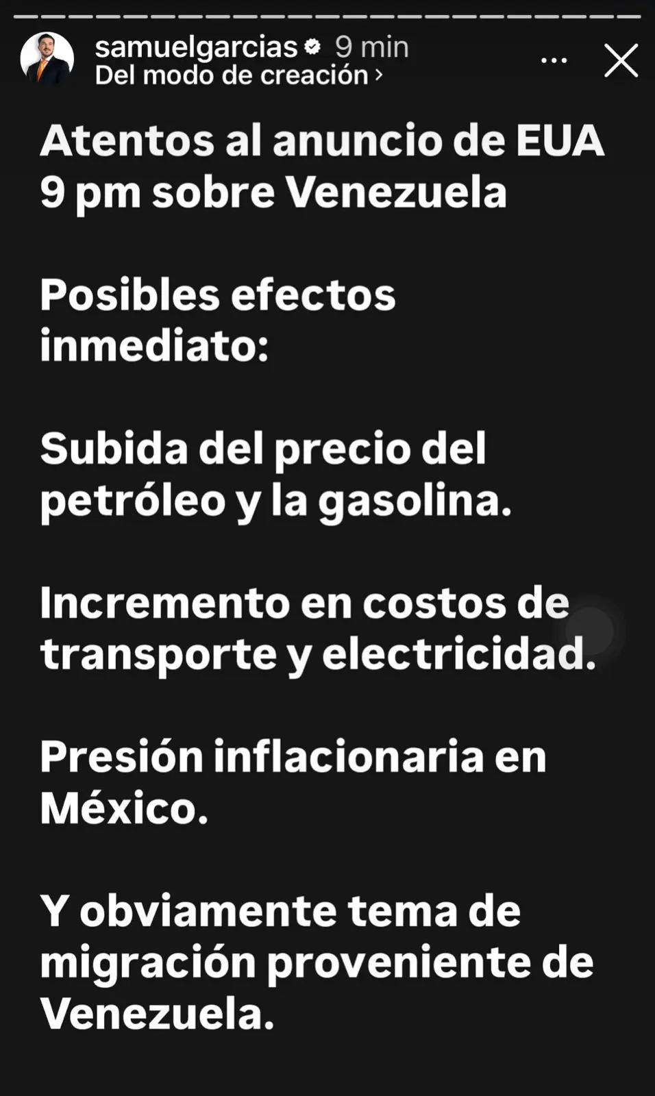 imagen recuadro Mensaje del gobernador de Nuevo León a través de sus redes sociales Foto: Captura de pantalla Instagram Samuel García