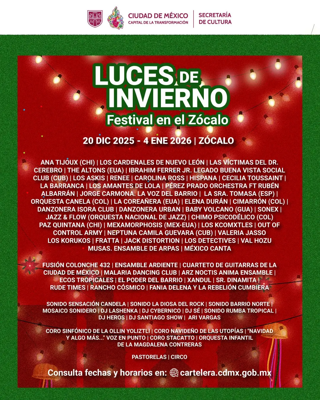 Luces de invierno en el Zócalo. Foto: X @CulturaCiudadMx