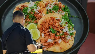 Policías de Santa Catarina reciben taquiza de comerciantes; un gesto de agradecimiento