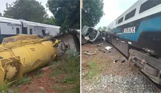 Choque entre tren Interoceánico y pipa deja un lesionado en Juárez, Chiapas