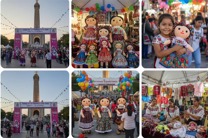 Este collage de imágenes captura la vibrante atmósfera de la Feria de la Muñeca Lele 2025. Foto: IA