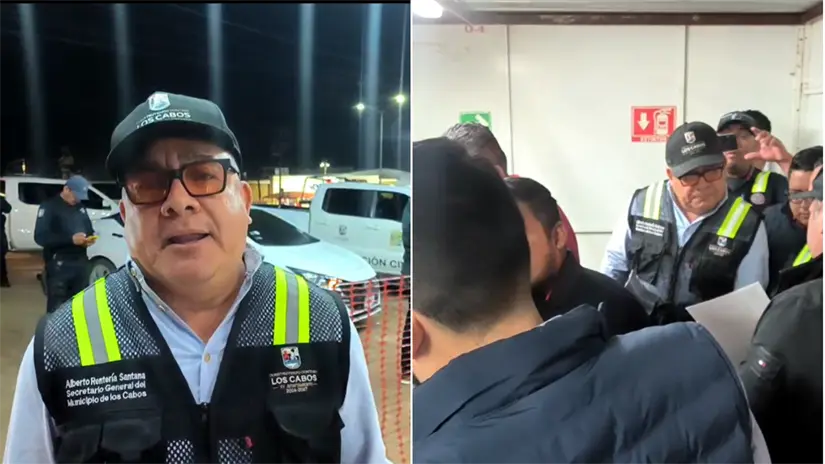 Alberto Rentería Santana, secretario general del XV Ayuntamiento de Los Cabos, informó sobre la suspensión del negocio durante la transmisión en vivo. Foto: Ayuntamiento de Los Cabos